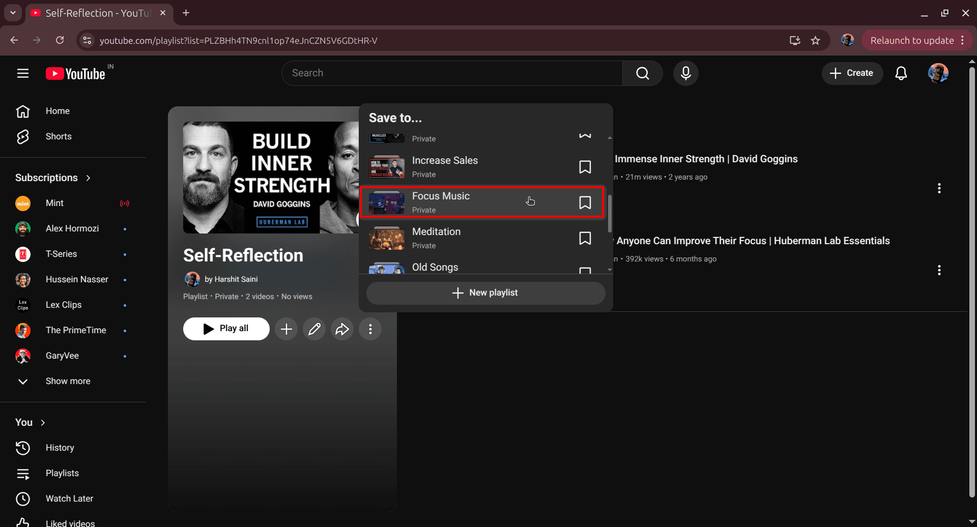 Playlist picker showing final playlist selected as destination
