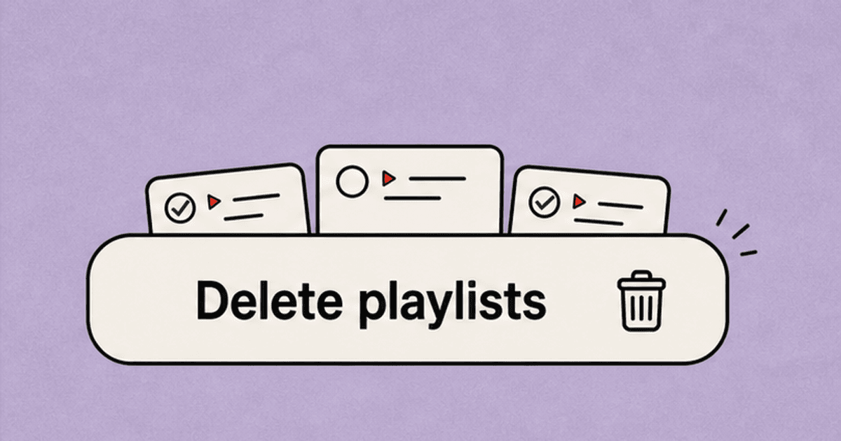 Selected YouTube playlists ready to delete in bulk