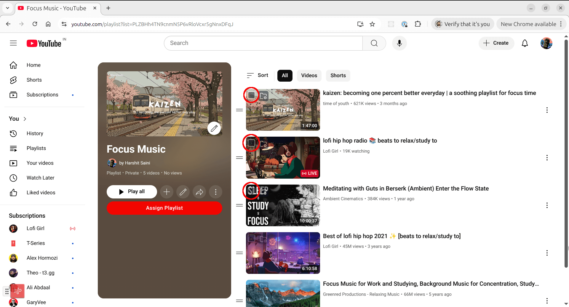 Open YouTube playlist page with Tubeflow extension for bulk video deletion