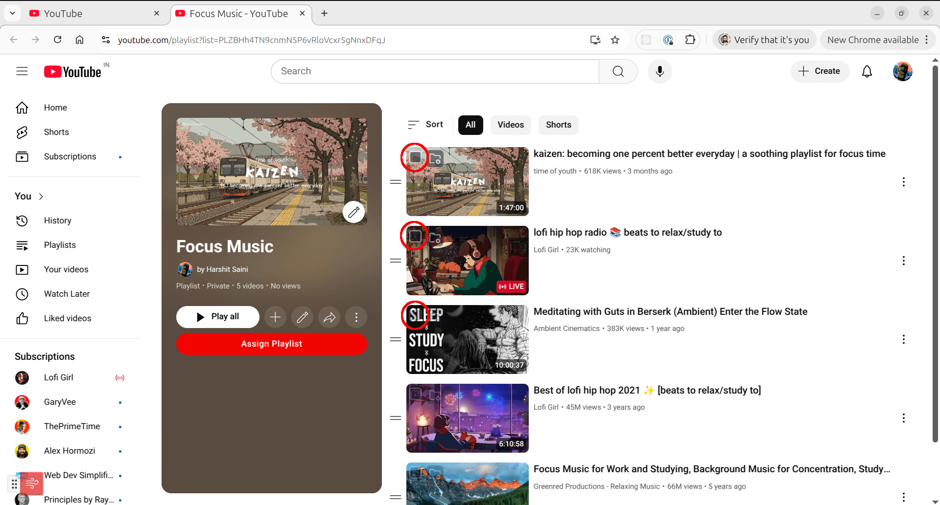 Open YouTube playlist page with Tubeflow extension for bulk operations