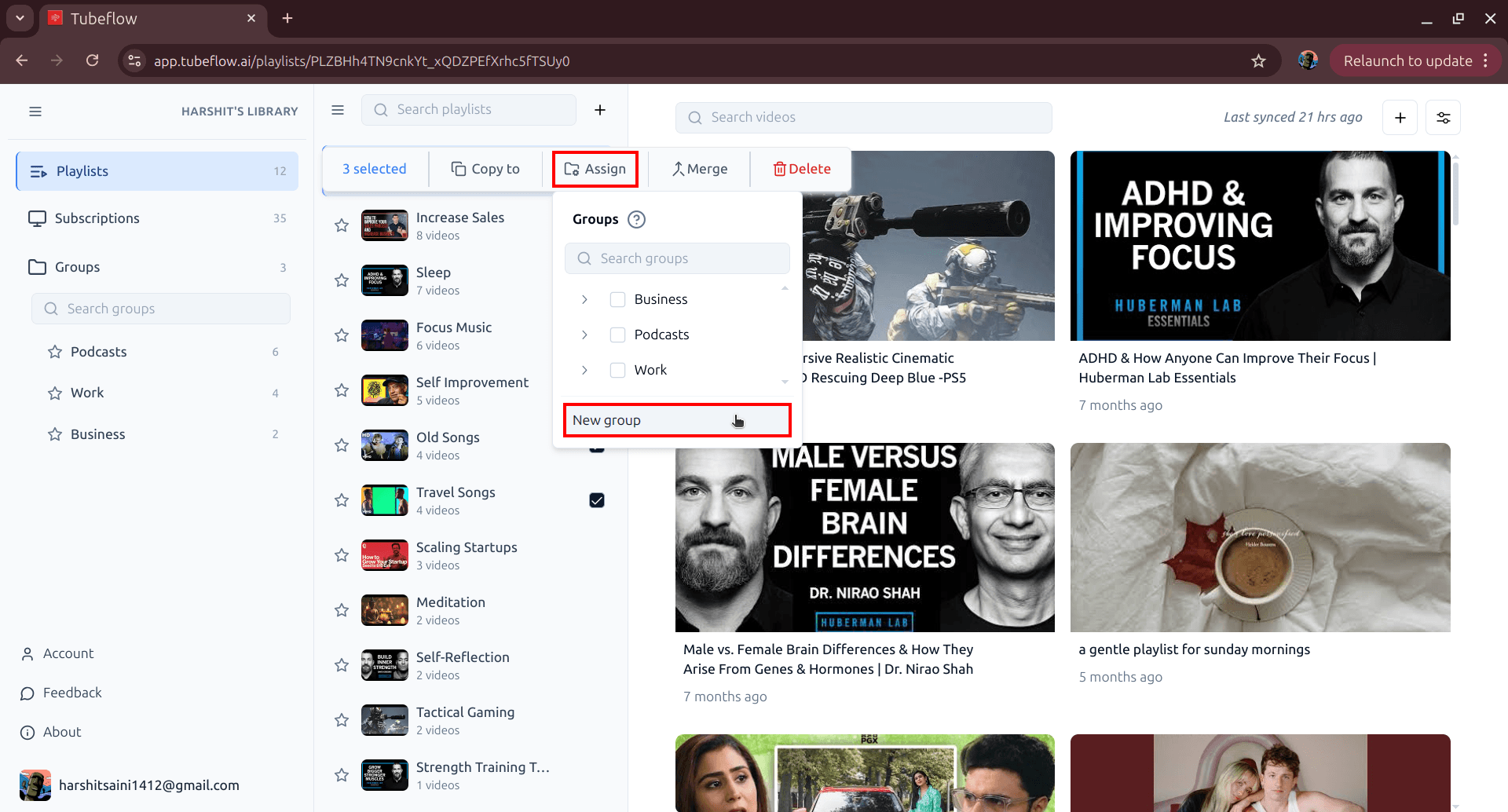 Using Assign action and selecting New group in TubeFlow
