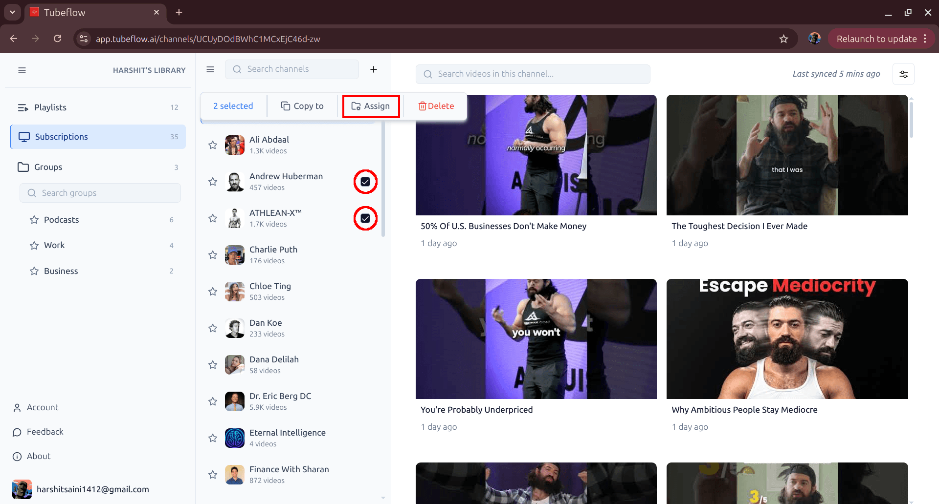 Selecting multiple channels with checkboxes in Tubeflow
