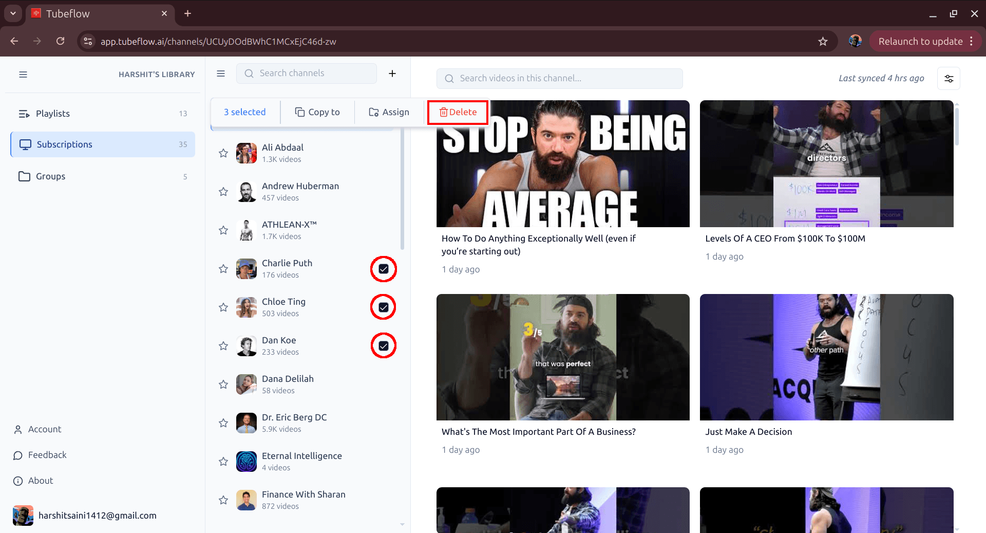 Selecting multiple channels with checkboxes in Tubeflow