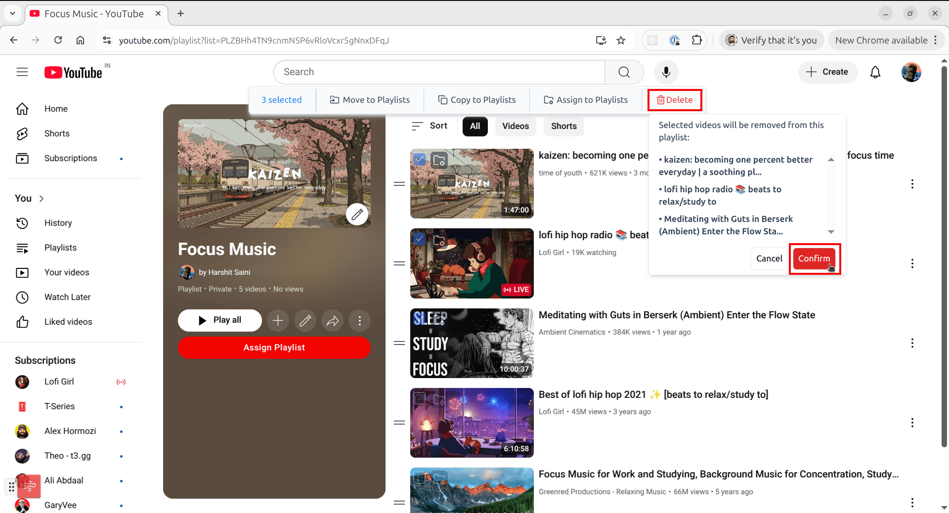Select delete submenu and click on confirm button