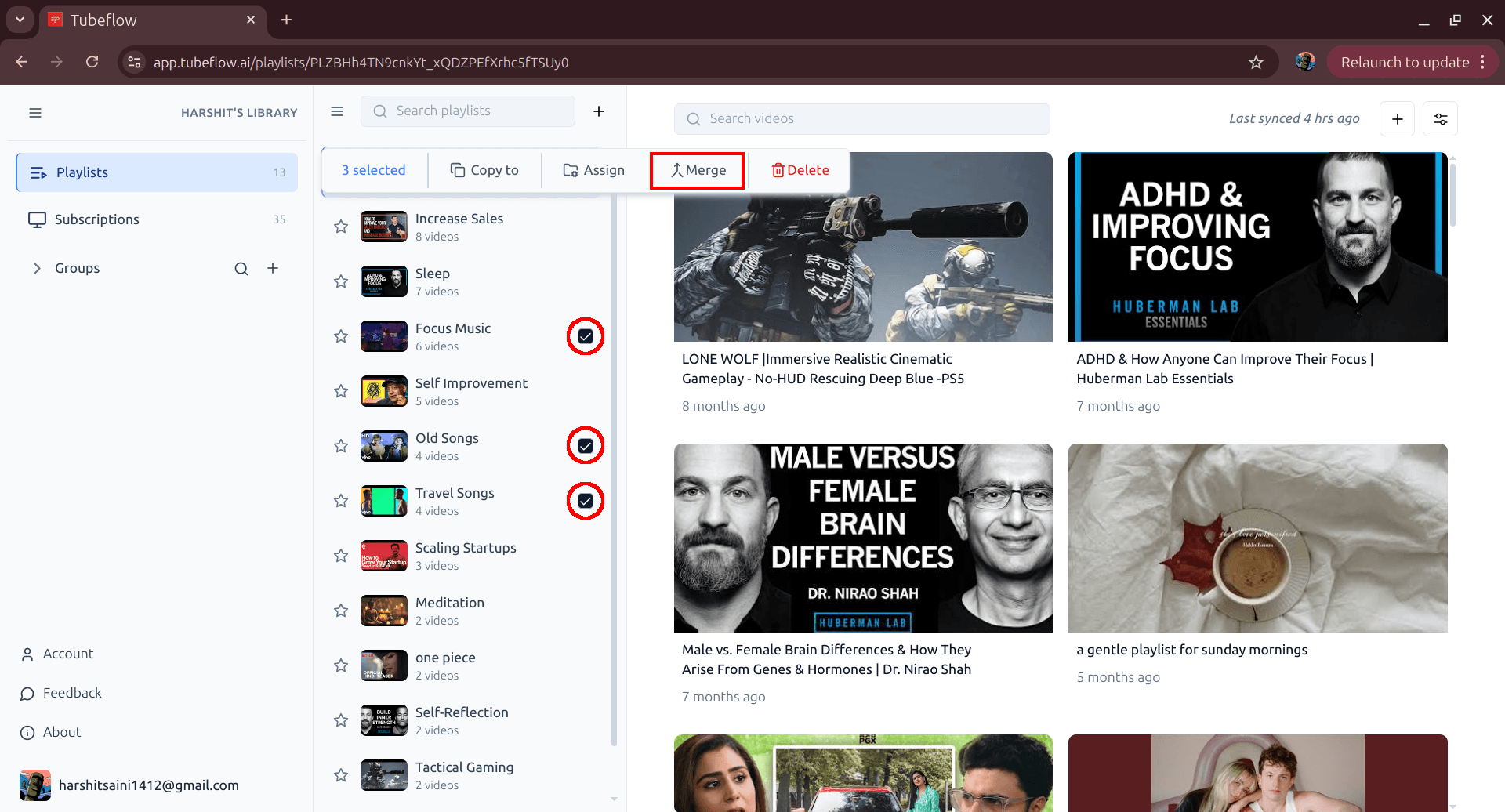 Selecting multiple playlists to merge in Tubeflow
