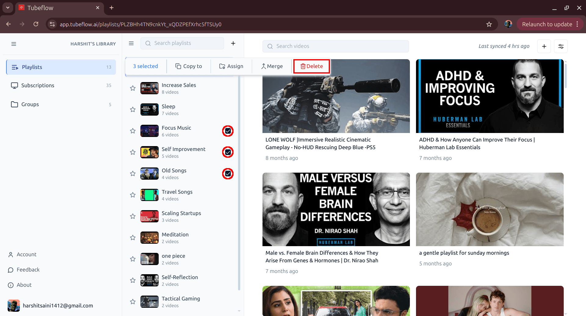 Selecting multiple playlists with checkboxes in Tubeflow
