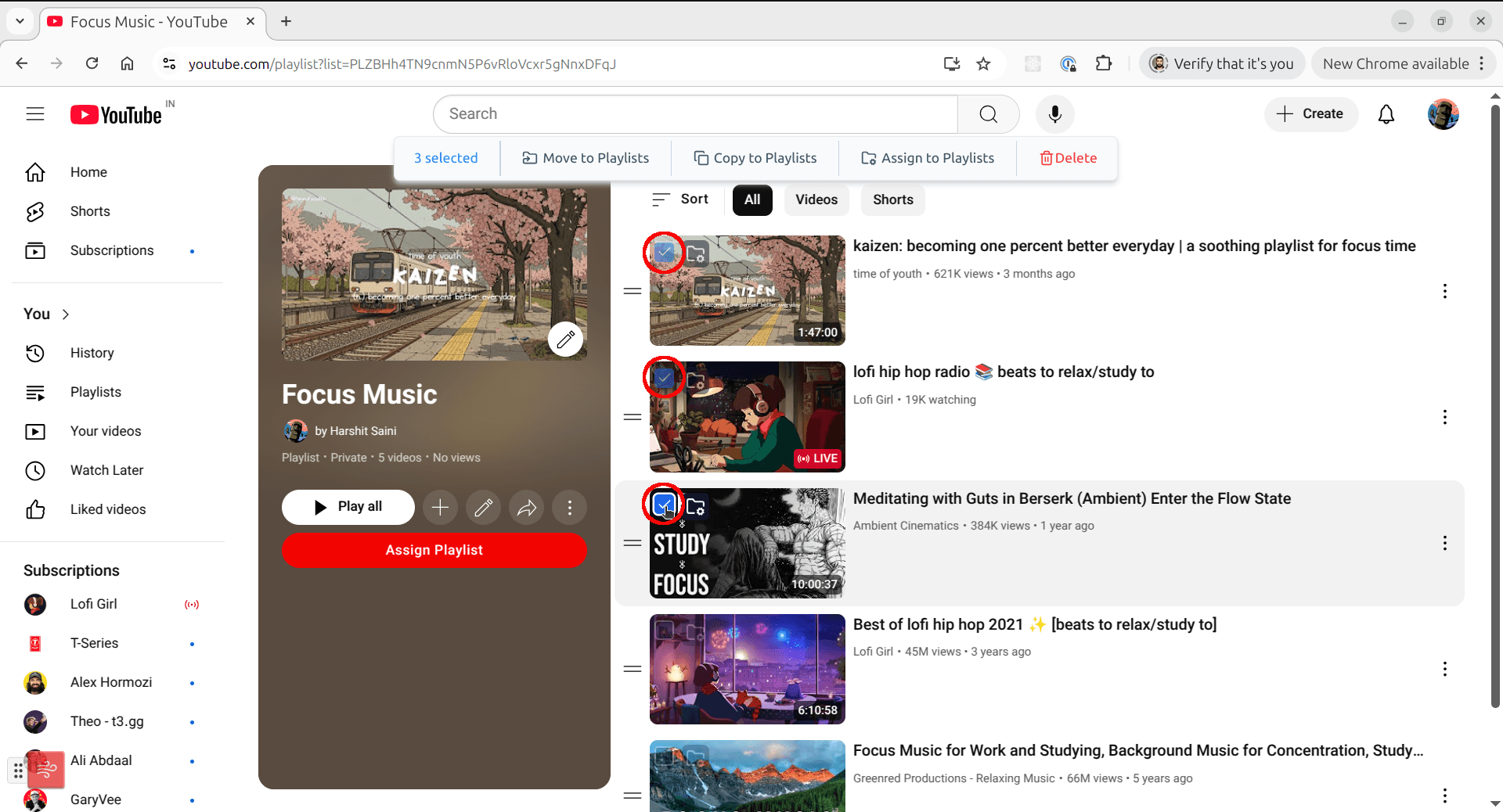 Select multiple videos using checkboxes for deletion