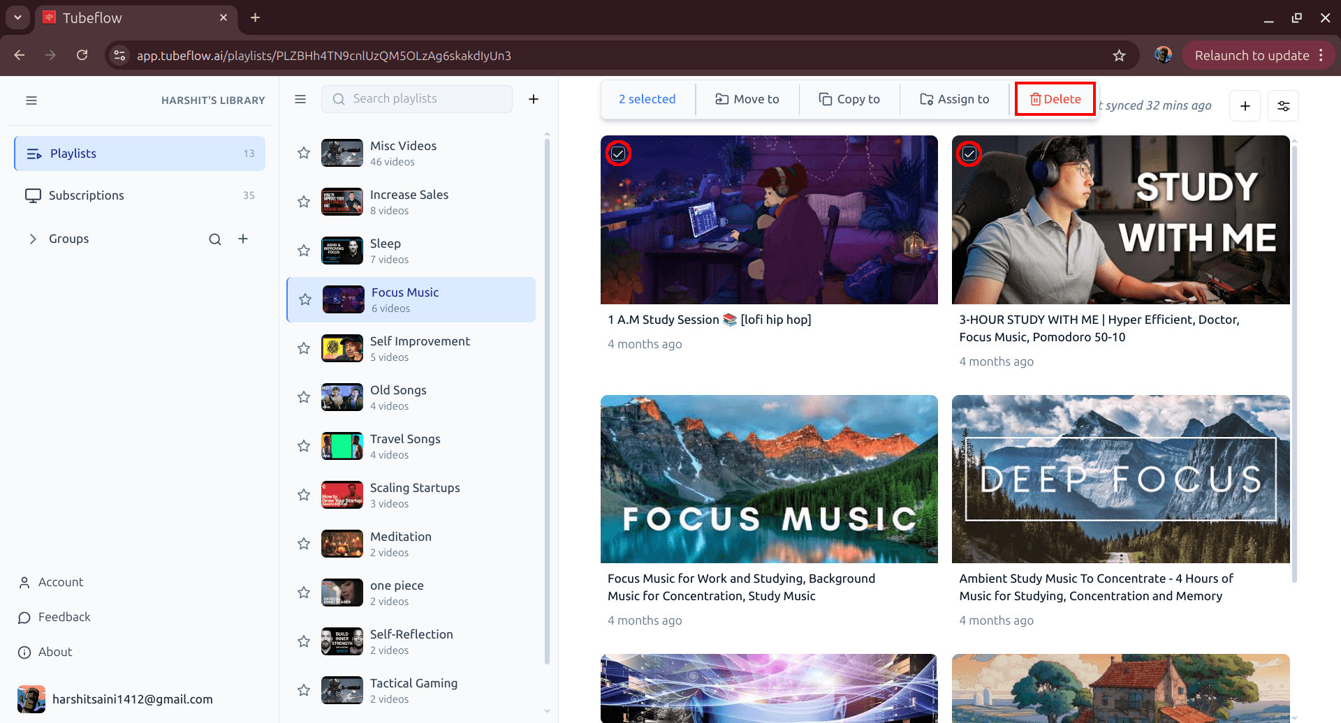 Selecting multiple playlist videos in Tubeflow
