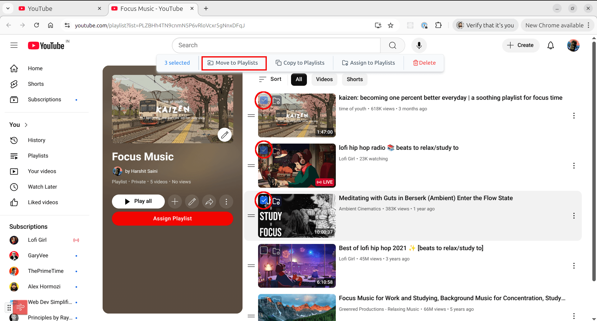 Select multiple videos using checkboxes in Tubeflow